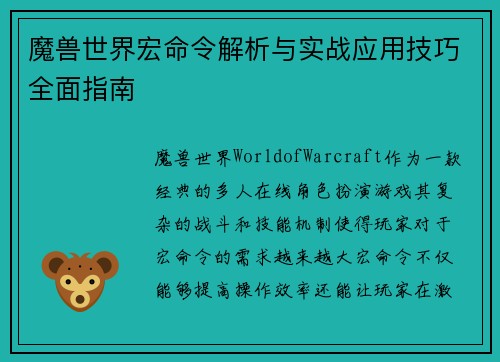 魔兽世界宏命令解析与实战应用技巧全面指南